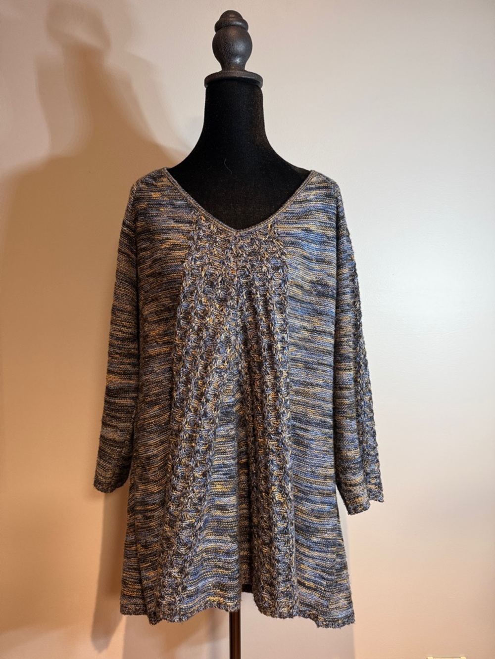 Women's V-Neck Sweater in Blue and Gray